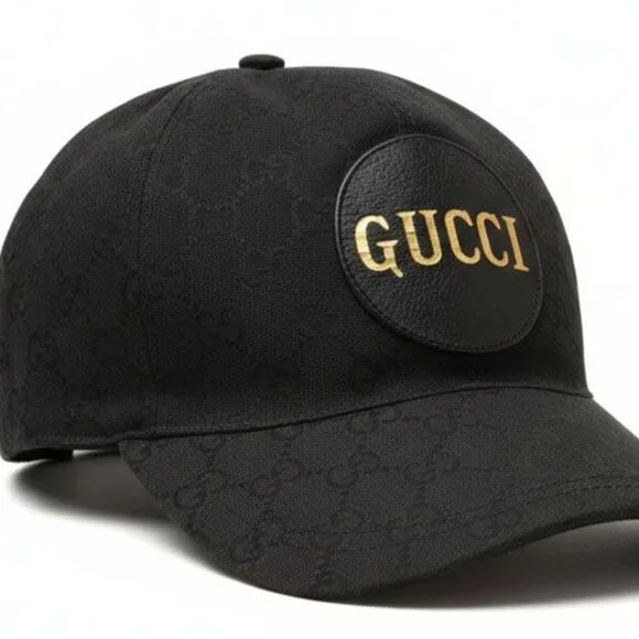 Gucci Baseball Cap Hat Gold Foil Embossed GG Black 4 Hg53 1060 Size